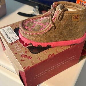 Kids Suede Moccasin Boots - Brown with Pink Trim